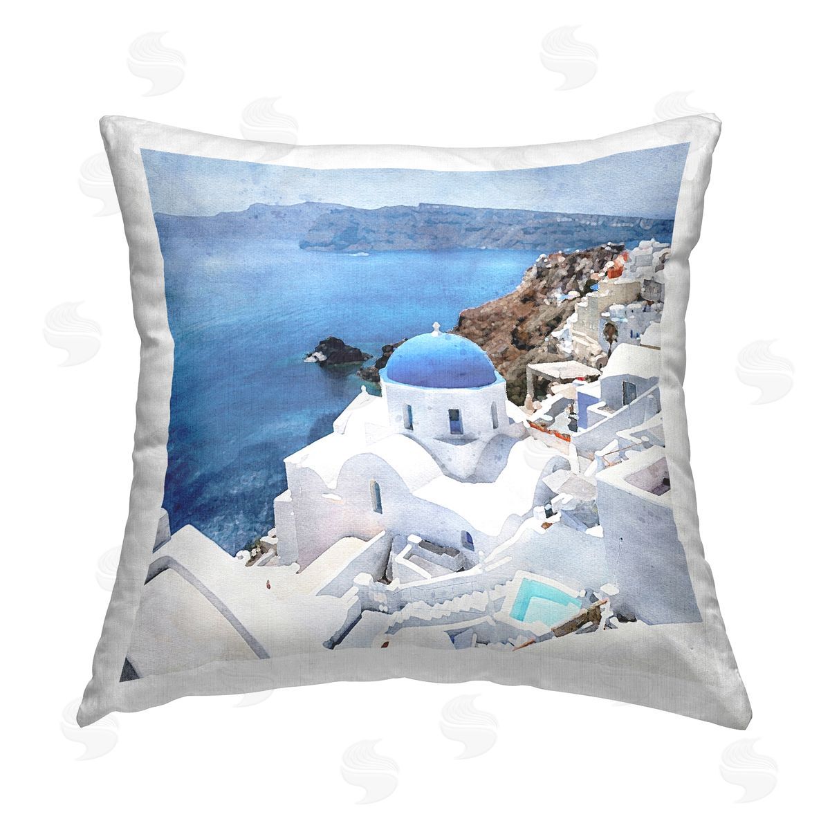 Riley B Santorini Town Architecture Printed Plush Polyester Throw Pillow