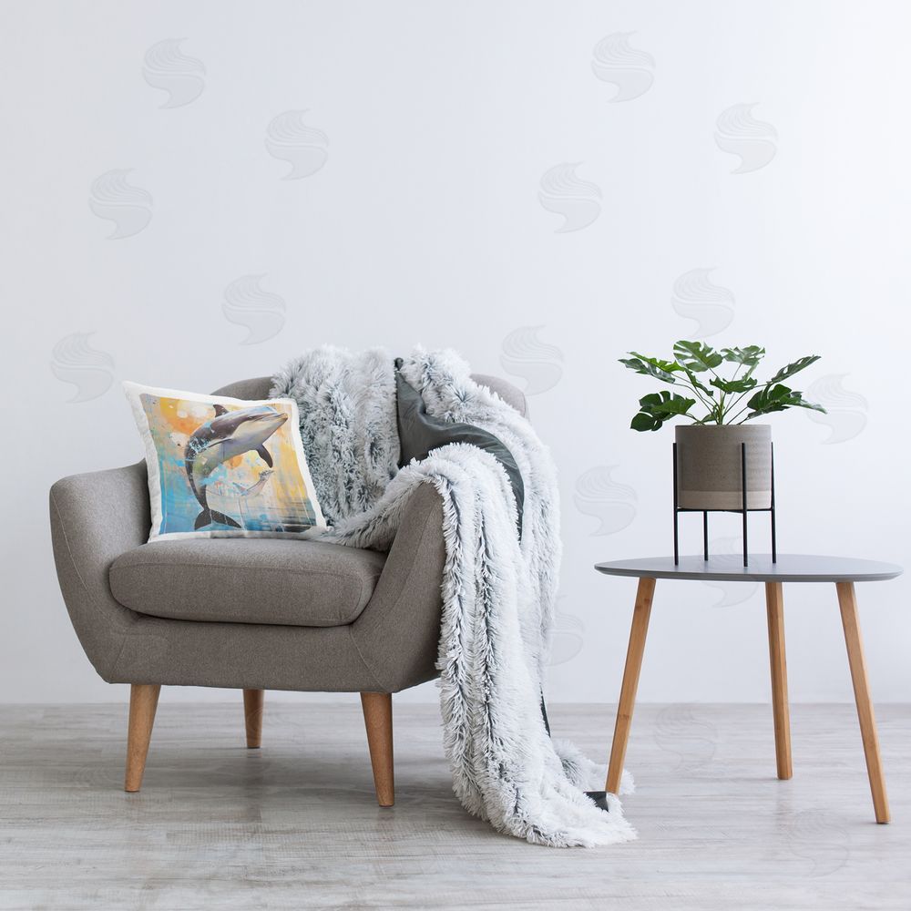 Ray Powers Abstract Splatter Dolphin Printed Plush Polyester Throw Pillow On Chair