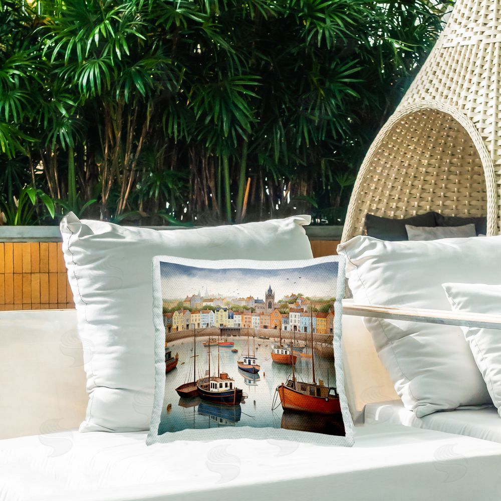 Ray Powers Beach Town Pier Outdoor Quick-Dry Polyester Printed Throw Pillow in Back Yard
