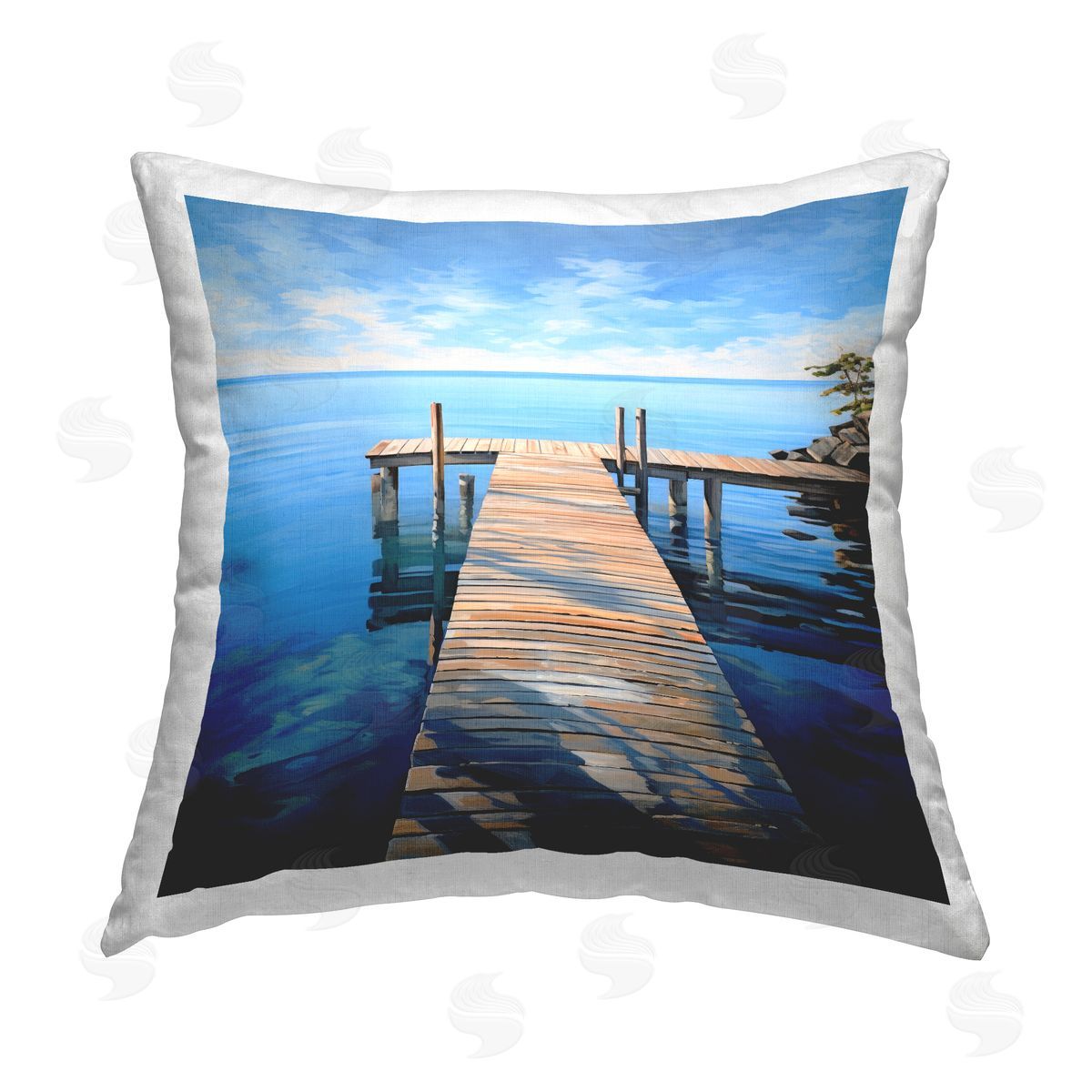 Ray Powers Seaside Dock Sky Printed Plush Polyester Throw Pillow