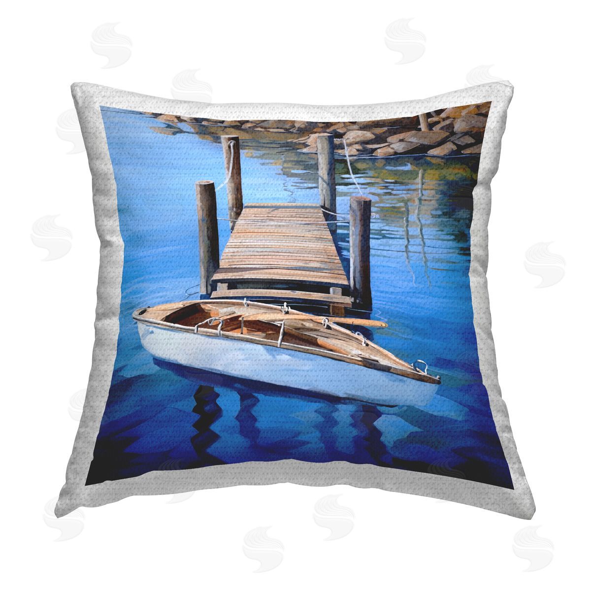 Ray Powers Docked Canoe Landscape Outdoor Quick-Dry Polyester Printed Throw Pillow