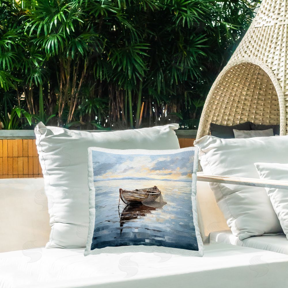 Ray Powers Fishing Boat Landscape Outdoor Quick-Dry Polyester Printed Throw Pillow in Back Yard