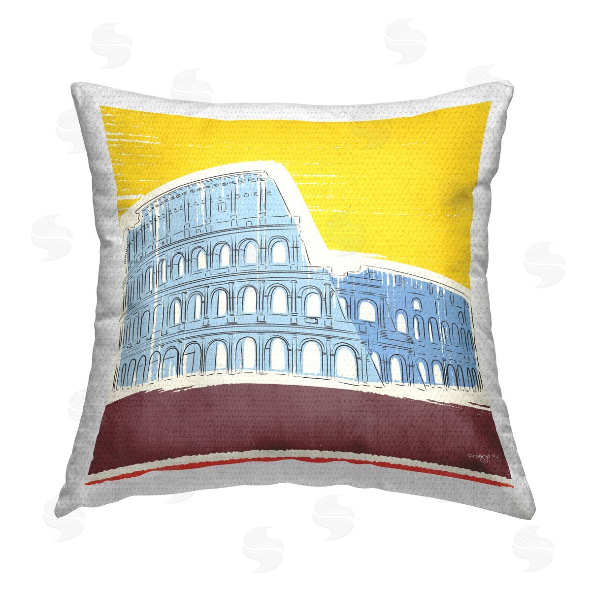 Pragya Kothari Yellow Colosseum Landmark Outdoor Quick-Dry Polyester Printed Throw Pillow