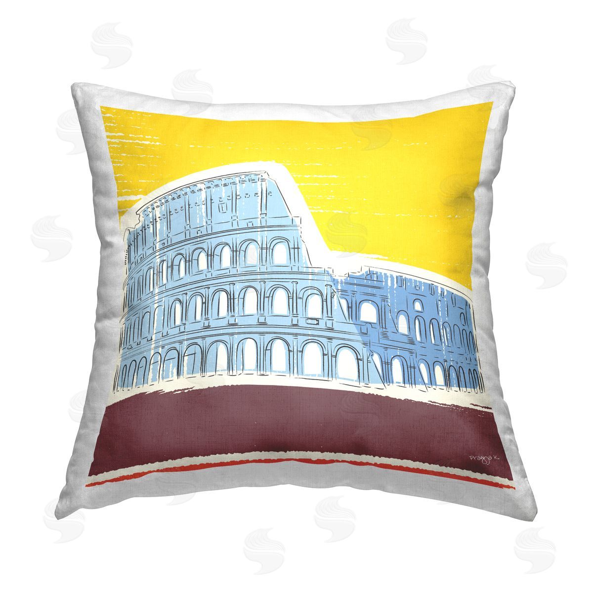 Pragya Kothari Yellow Colosseum Landmark Printed Plush Polyester Throw Pillow