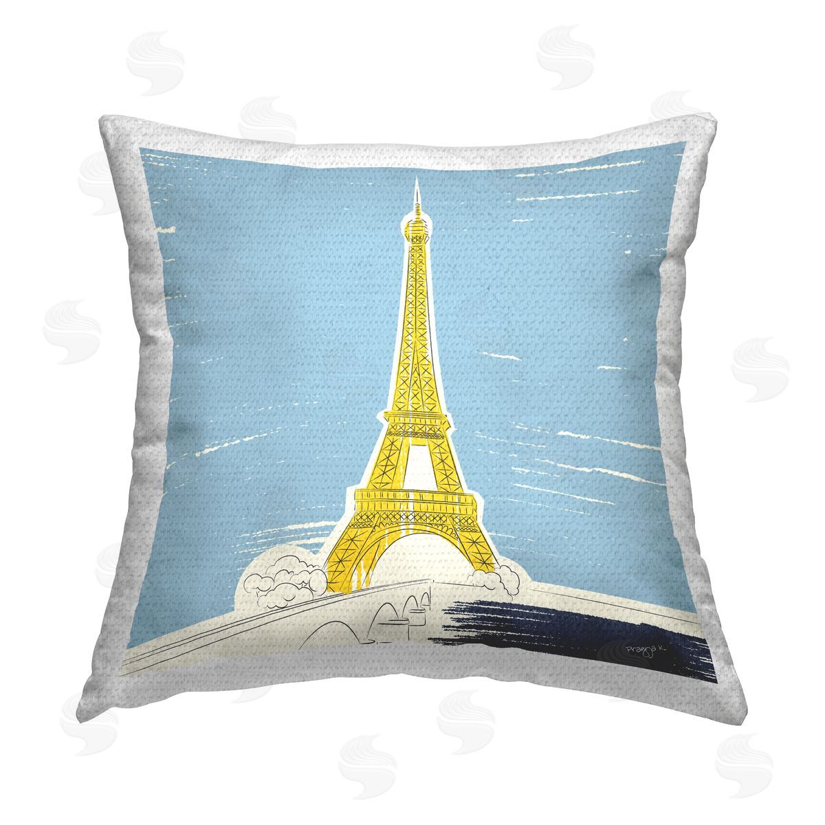 Pragya Kothari Yellow Eiffel Tower Outdoor Quick-Dry Polyester Printed Throw Pillow