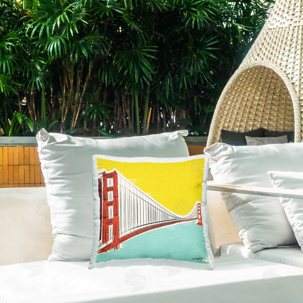Pragya Kothari Golden Gate Bridge Outdoor Quick-Dry Polyester Printed Throw Pillow in Back Yard