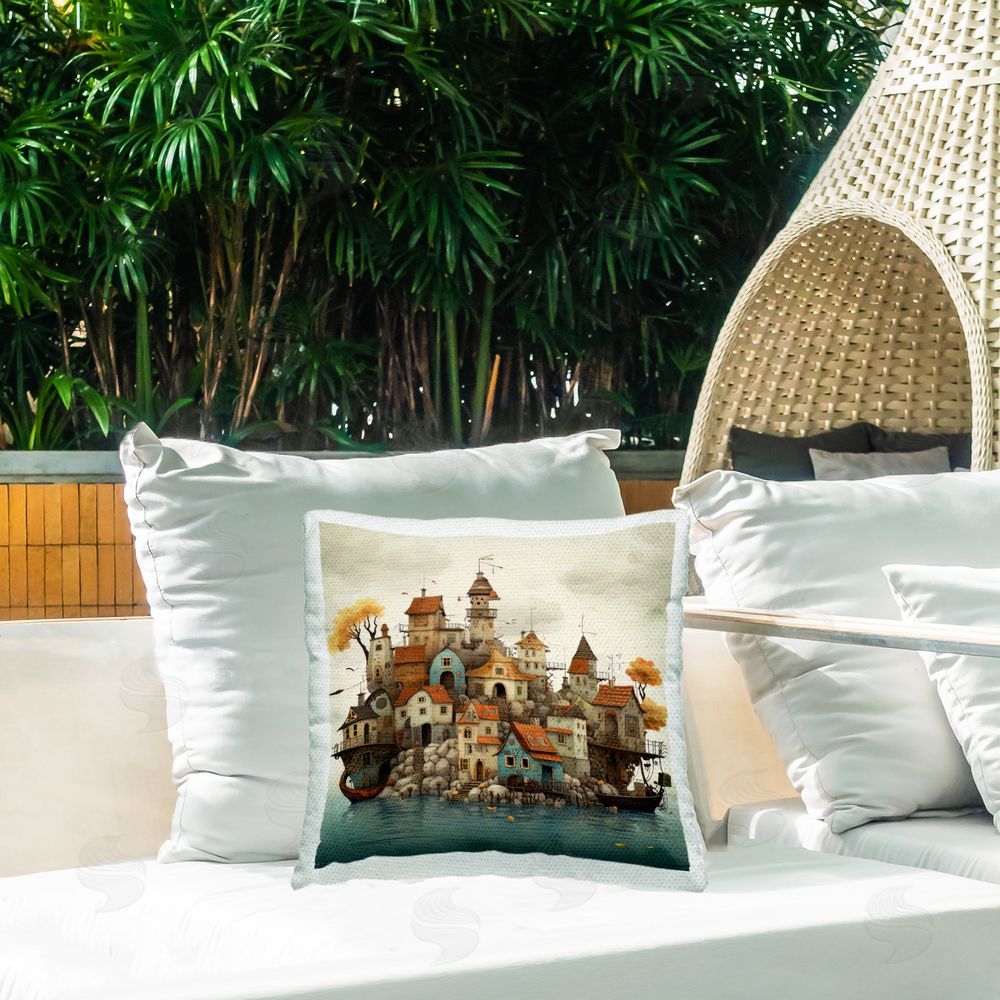 Irena Orlov Seaside Urban Town Outdoor Quick-Dry Polyester Printed Throw Pillow in Back Yard