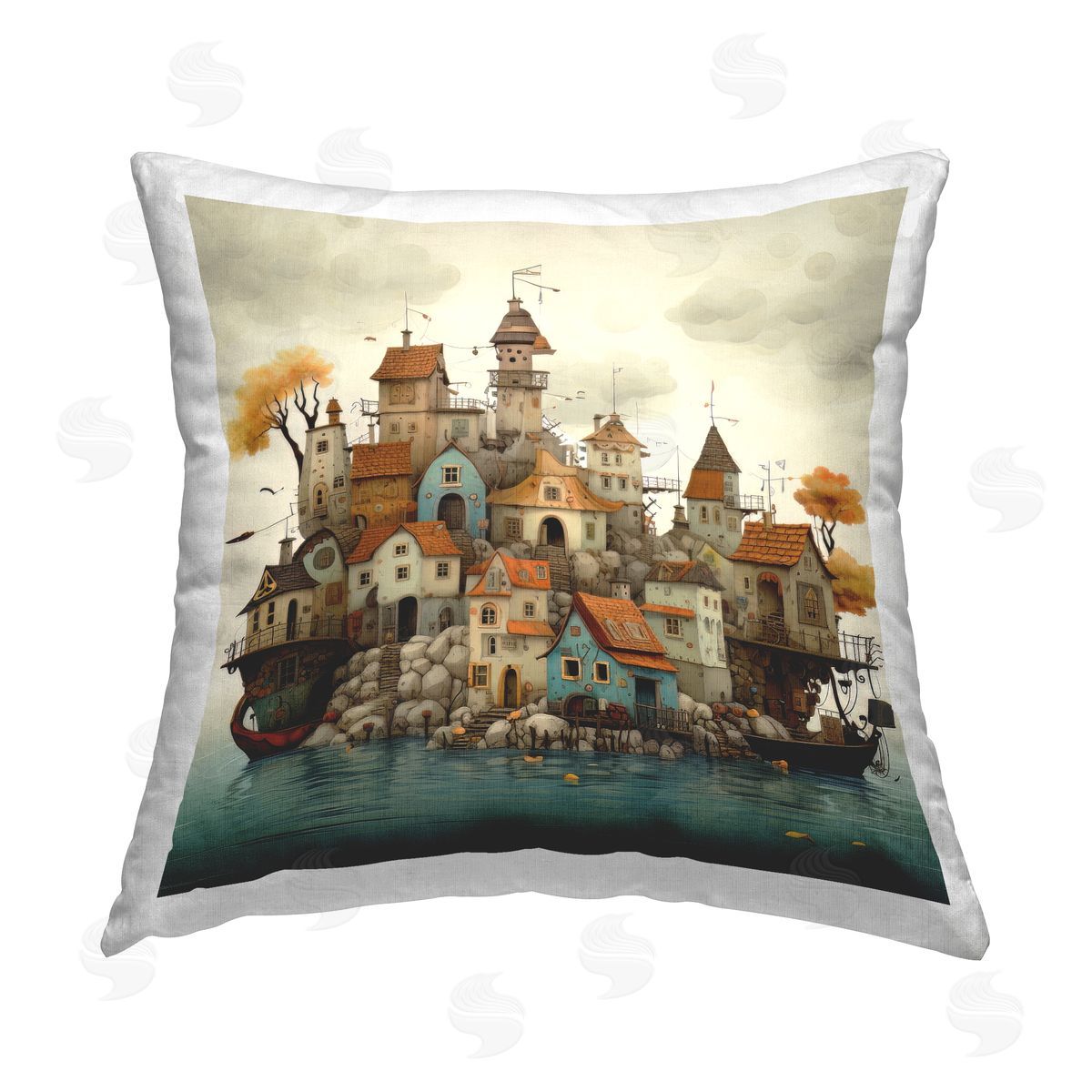 Irena Orlov Seaside Urban Town Printed Plush Polyester Throw Pillow