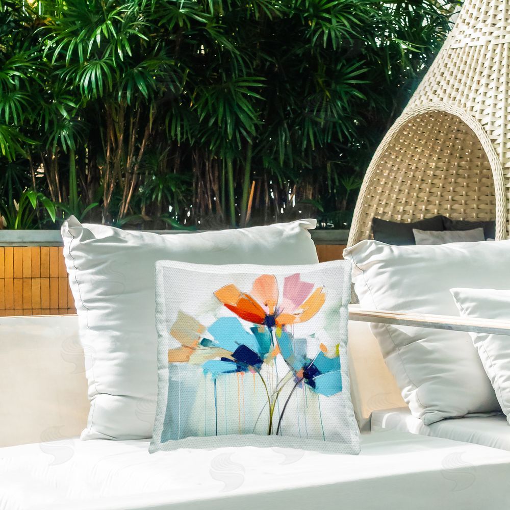 Irena Orlov Modern Splatter Flowers Outdoor Quick-Dry Polyester Printed Throw Pillow in Back Yard
