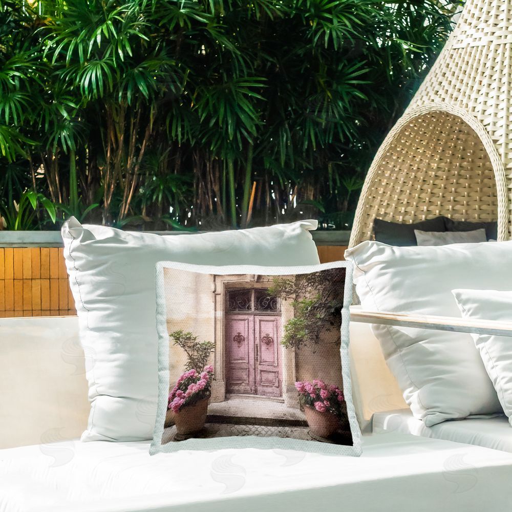 Riley B Floral French Door Outdoor Quick-Dry Polyester Printed Throw Pillow in Back Yard