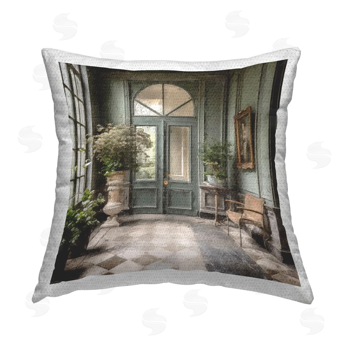 Riley B Green French Doors Outdoor Quick-Dry Polyester Printed Throw Pillow