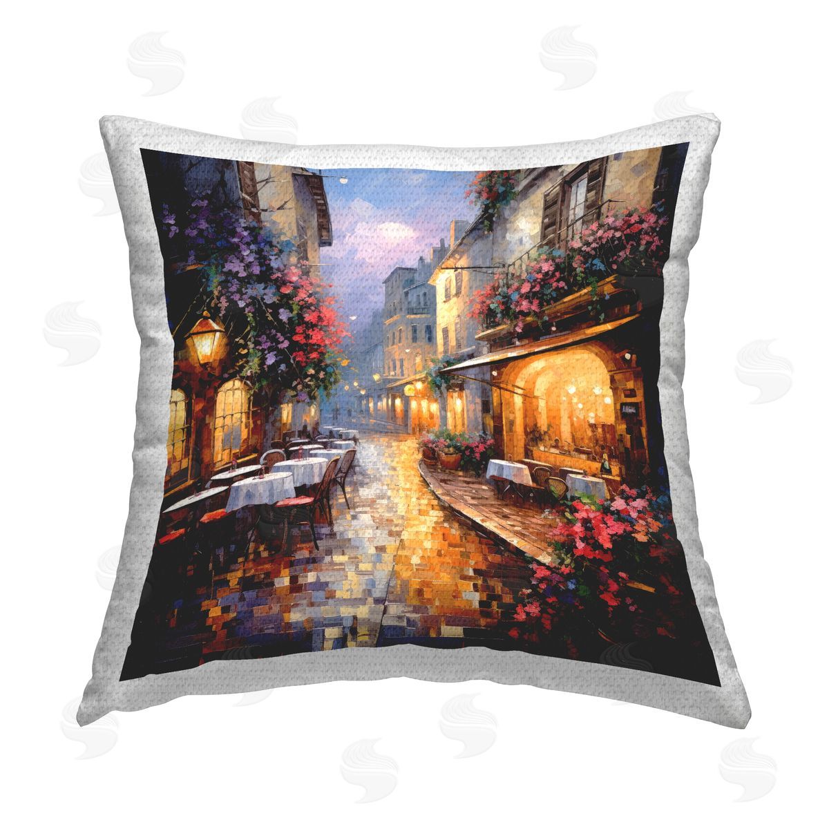 Ray Powers Town Bistro Scenery Outdoor Quick-Dry Polyester Printed Throw Pillow