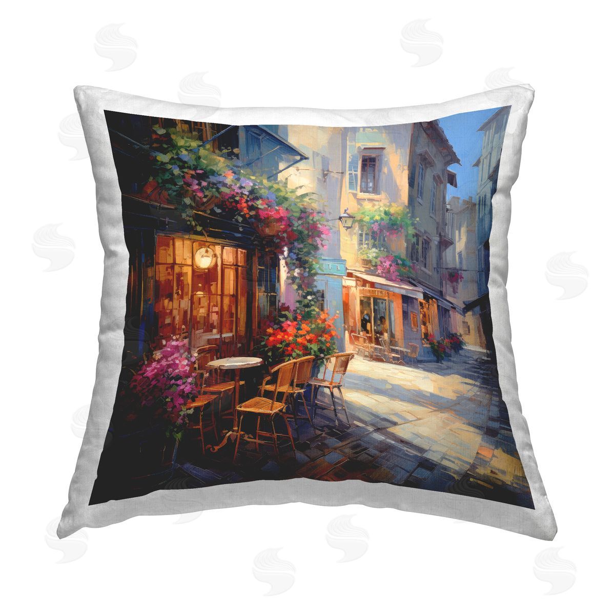 Ray Powers Floral Town Bistro Printed Plush Polyester Throw Pillow