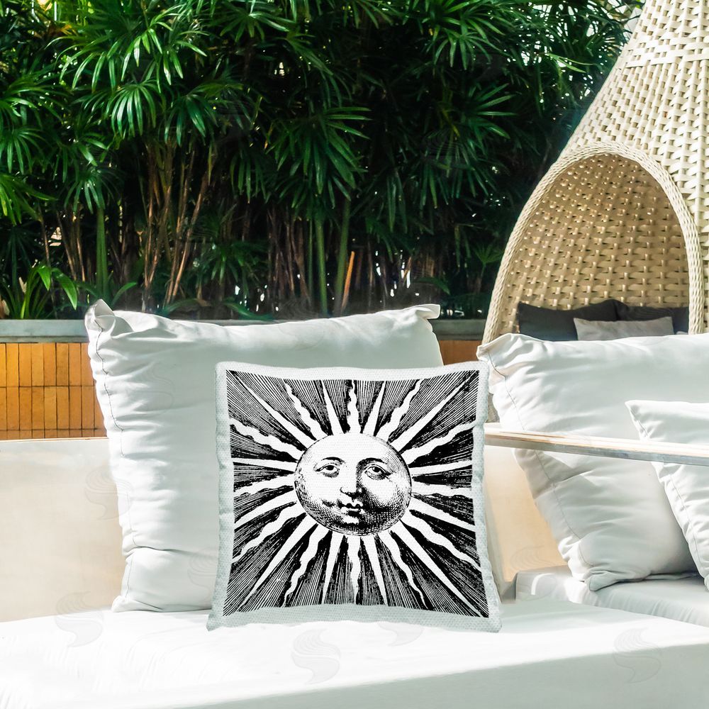 Stupell Studio Black & White Sun Outdoor Quick-Dry Polyester Printed Throw Pillow in Back Yard