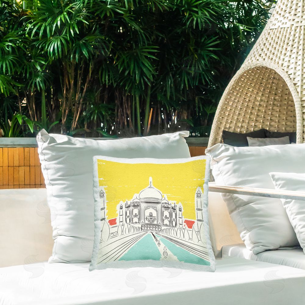 Pragya Kothari Taj Mahal Architecture Outdoor Quick-Dry Polyester Printed Throw Pillow in Back Yard