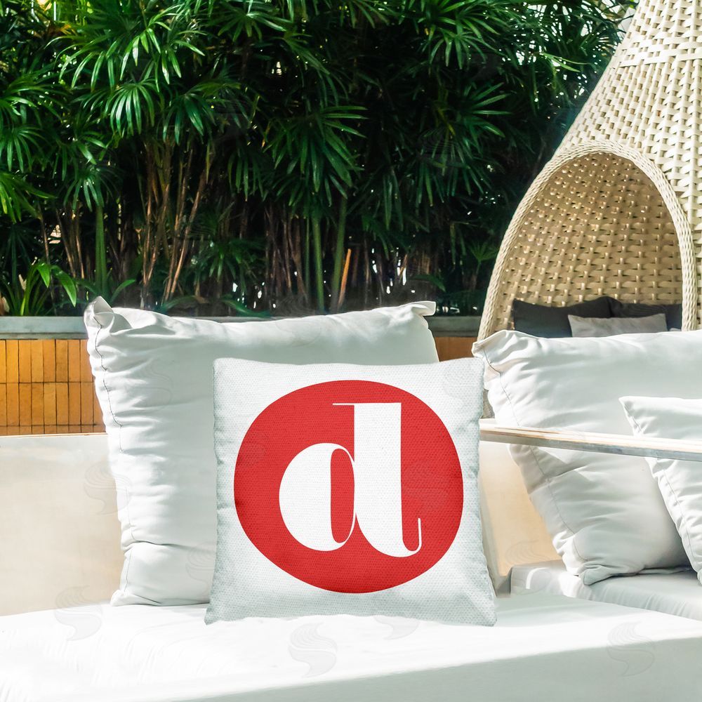 Stupell Studio Red Initial D Outdoor Quick-Dry Polyester Printed Throw Pillow in Back Yard