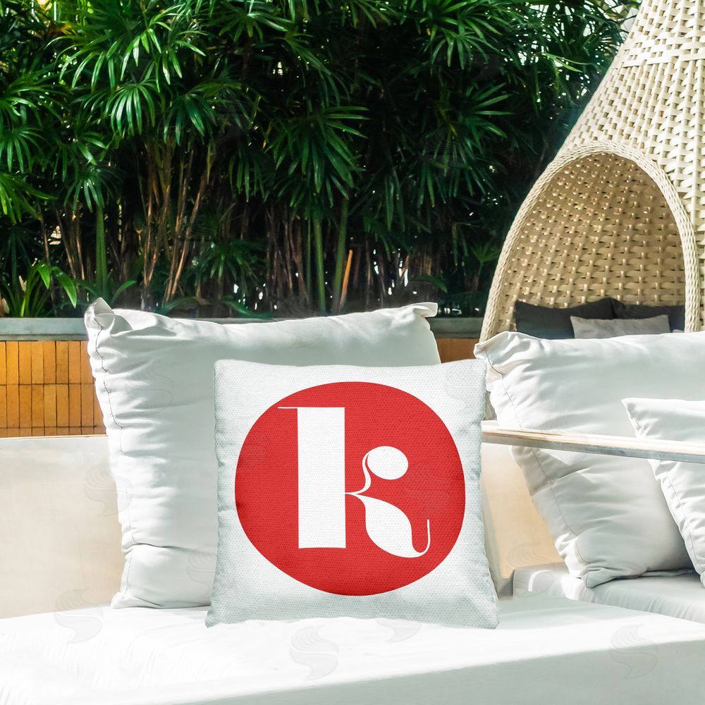 Stupell Studio Red Initial K Outdoor Quick-Dry Polyester Printed Throw Pillow in Back Yard
