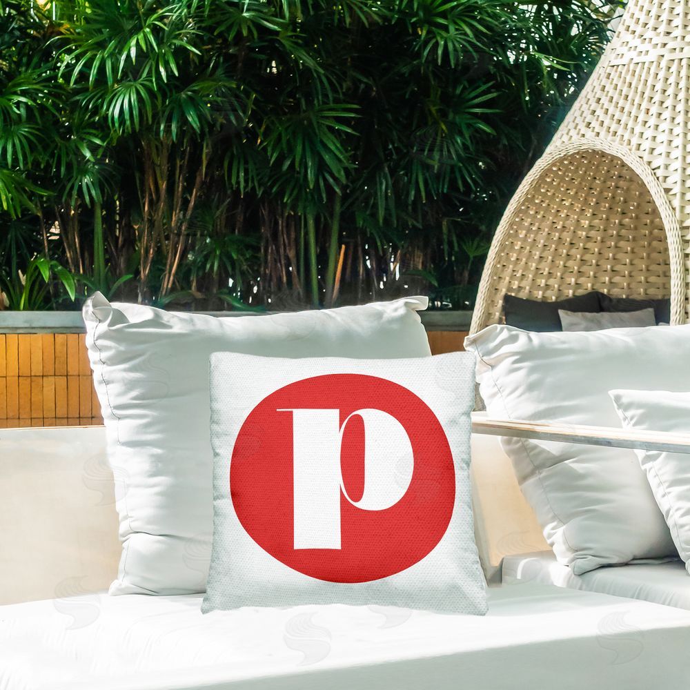 Stupell Studio Red Initial P Outdoor Quick-Dry Polyester Printed Throw Pillow in Back Yard