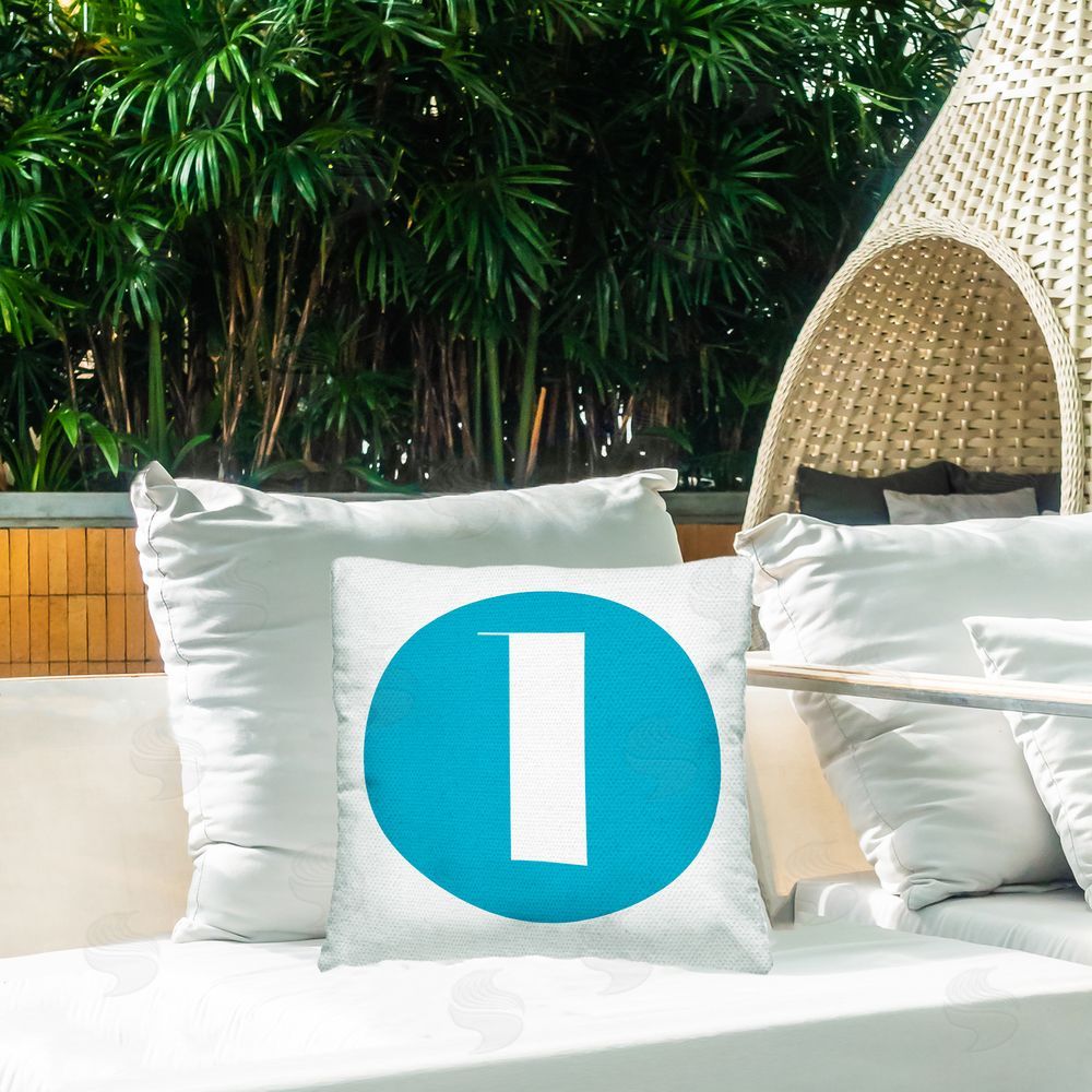 Stupell Studio Blue Initial L Outdoor Quick-Dry Polyester Printed Throw Pillow in Back Yard