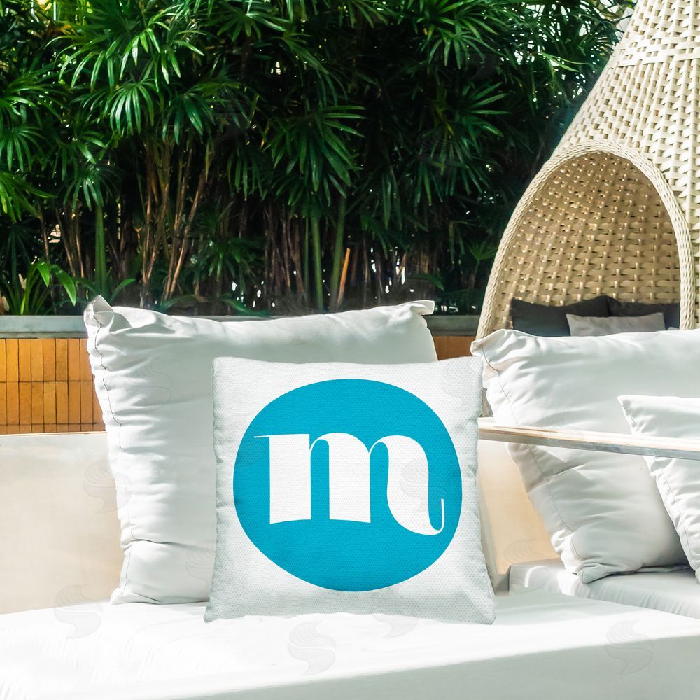 Stupell Studio Blue Initial M Outdoor Quick-Dry Polyester Printed Throw Pillow in Back Yard