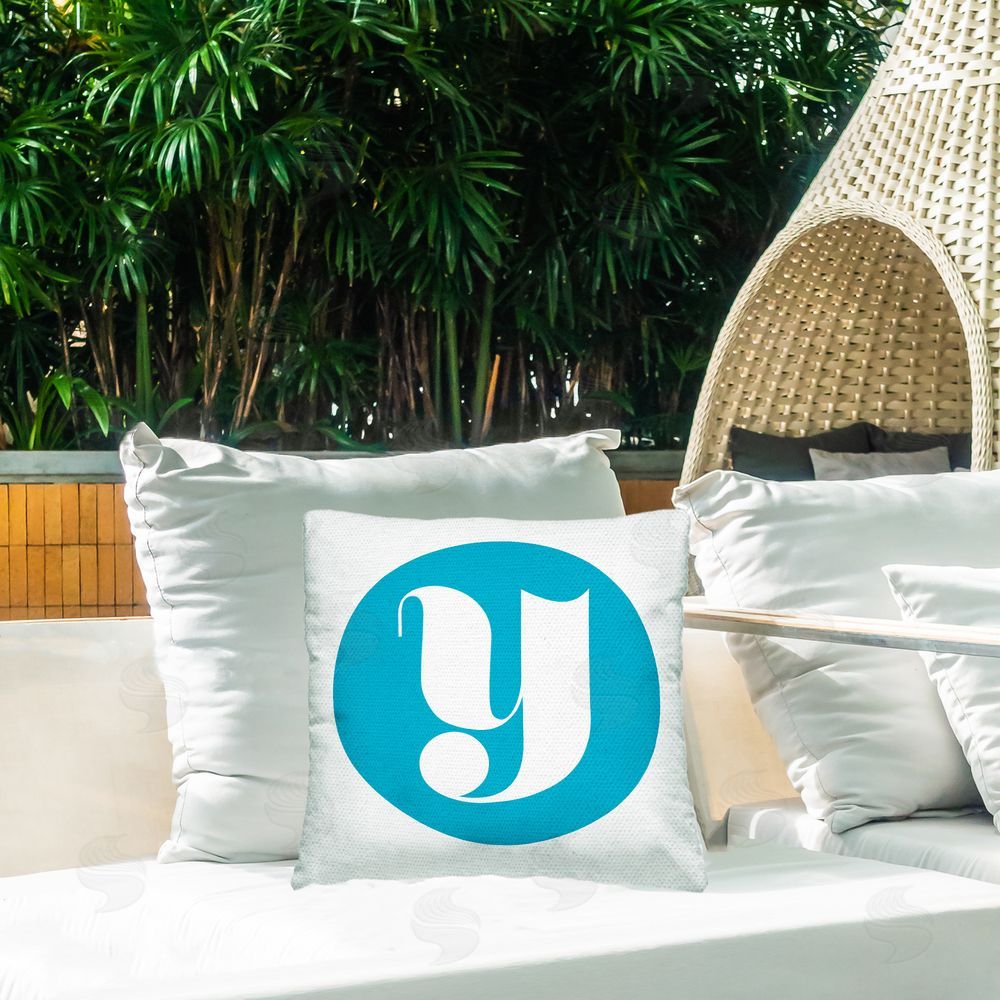 Stupell Studio Blue Initial Y Outdoor Quick-Dry Polyester Printed Throw Pillow in Back Yard