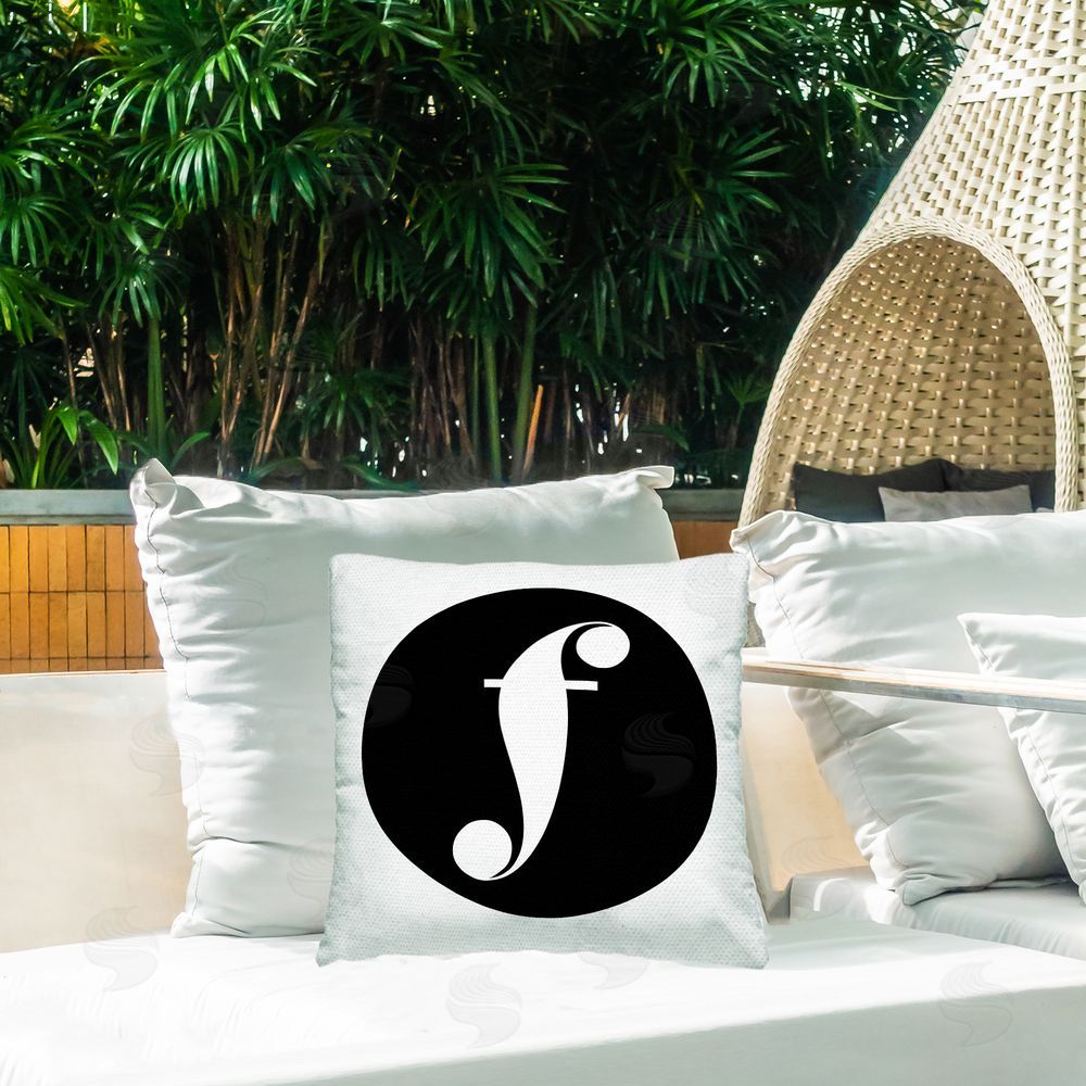 Stupell Studio Black Initial F Outdoor Quick-Dry Polyester Printed Throw Pillow in Back Yard