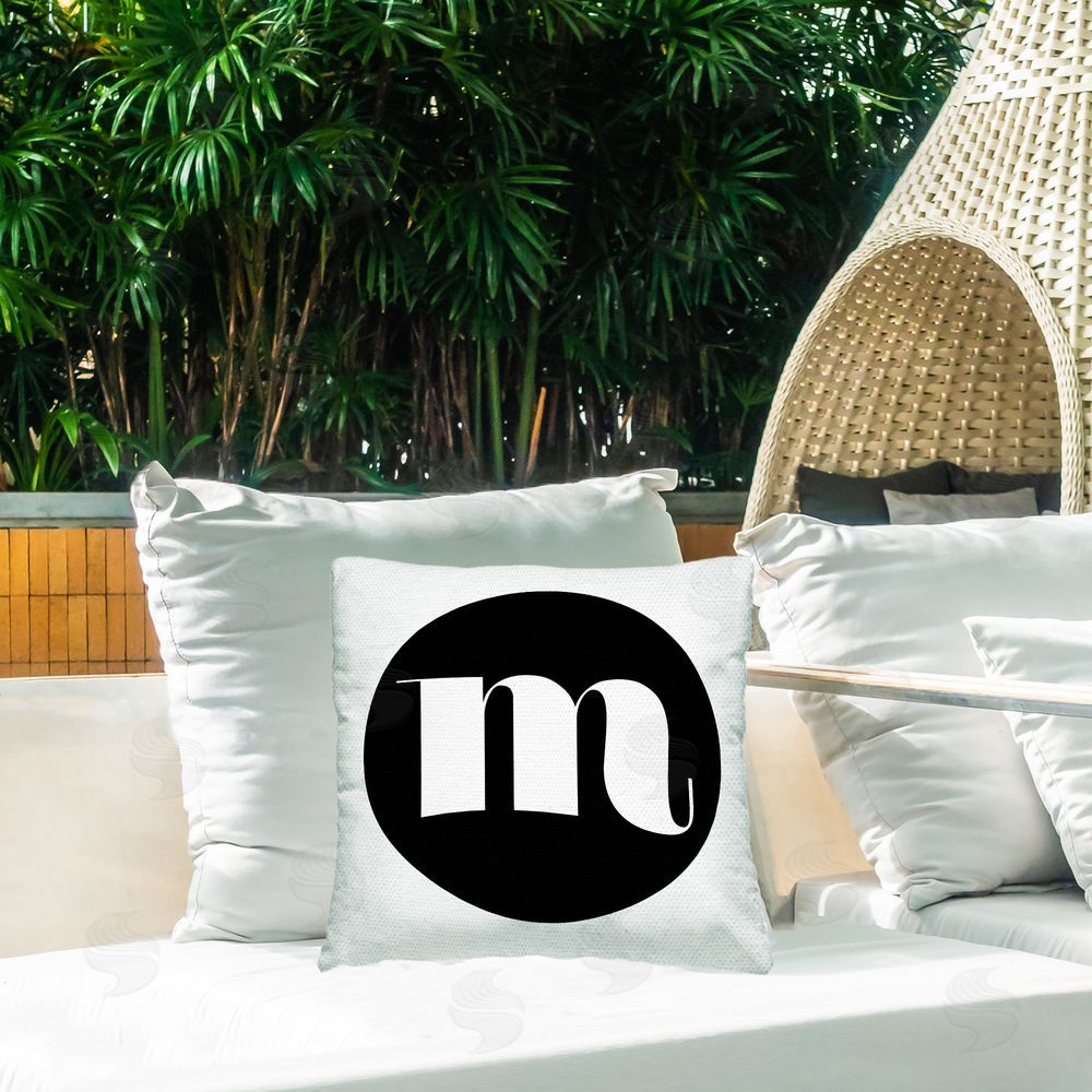 Stupell Studio Black Initial M Outdoor Quick-Dry Polyester Printed Throw Pillow in Back Yard