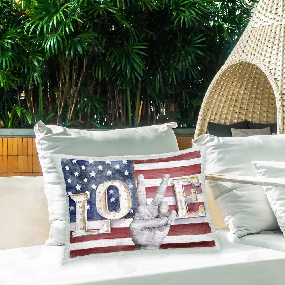 Jennifer Paxton Parker Americana Love Flag Outdoor Quick-Dry Polyester Printed Throw Pillow in Back Yard