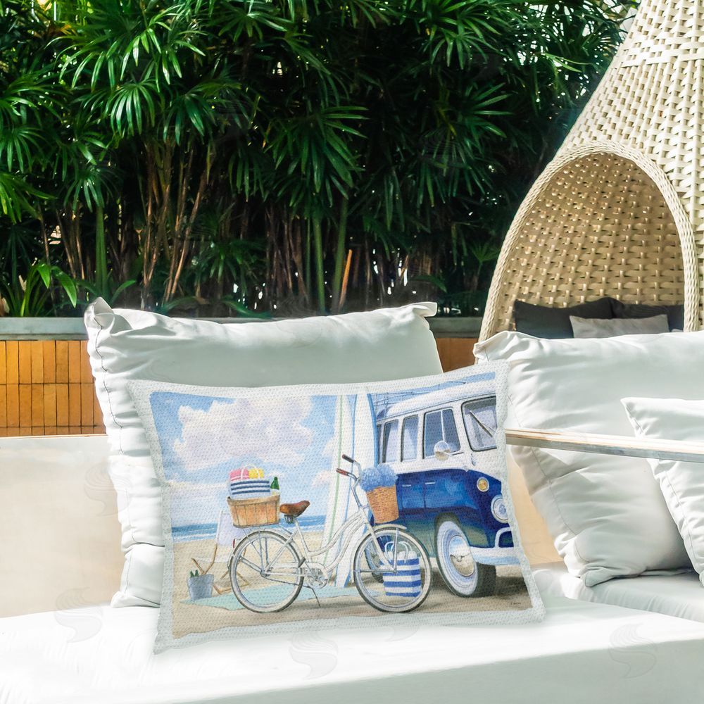 James Wiens Bike & Van on Shore Outdoor Quick-Dry Polyester Printed Throw Pillow in Back Yard