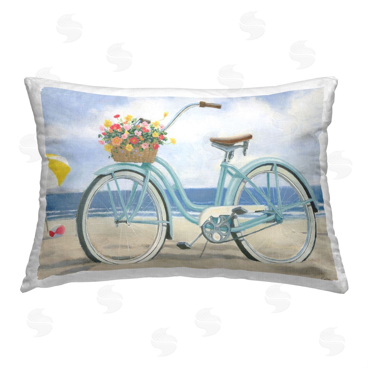 James Wiens Floral Bike on Shore Printed Plush Polyester Throw Pillow