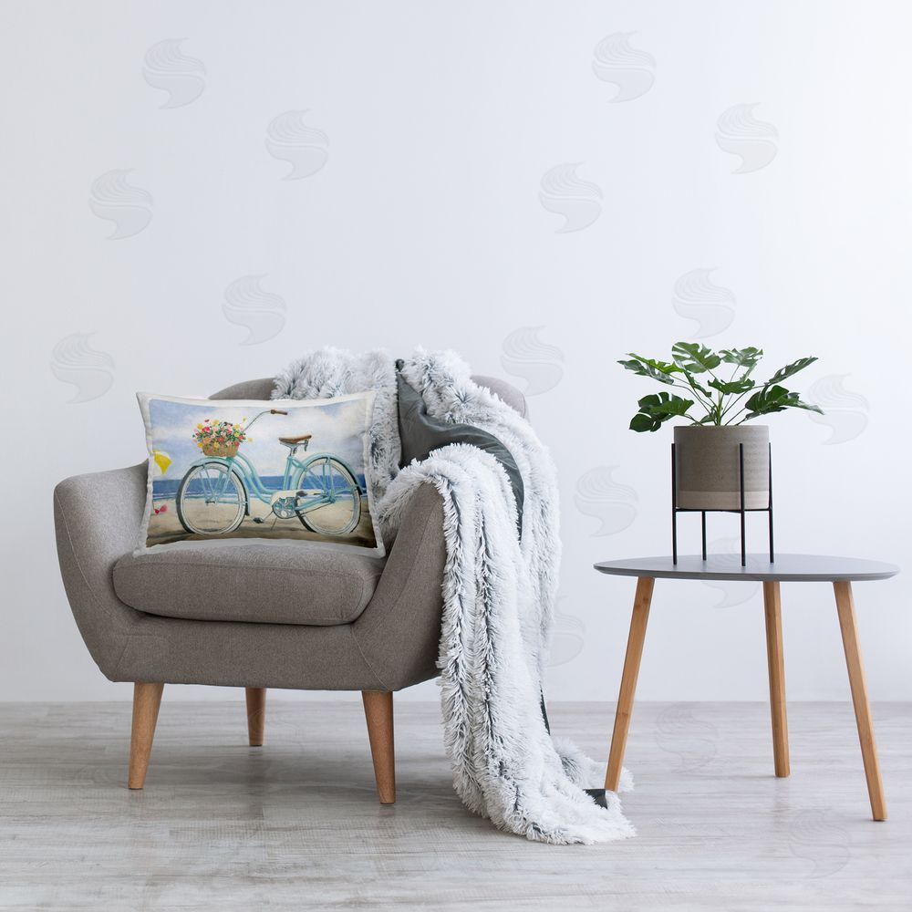 James Wiens Floral Bike on Shore Printed Plush Polyester Throw Pillow On Chair