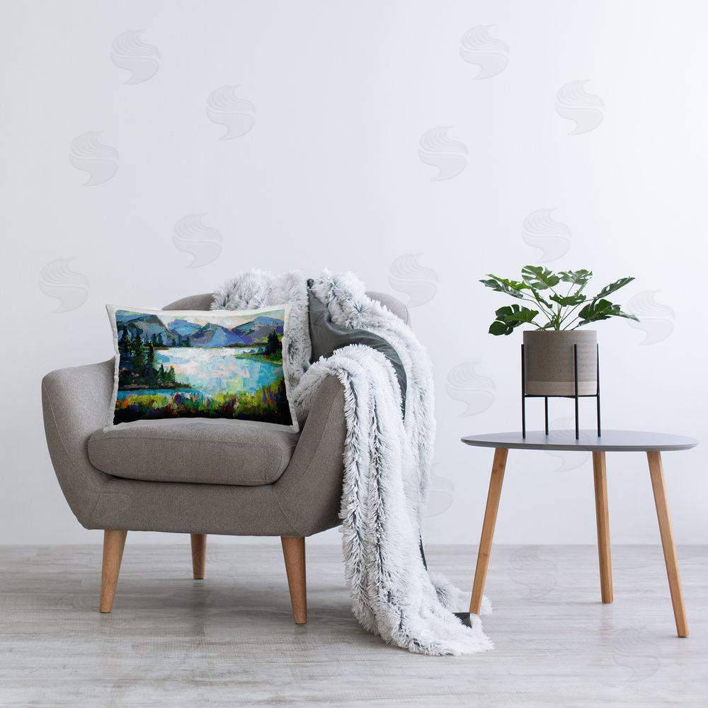 Jeanette Vertentes Modern Forest Lake Printed Plush Polyester Throw Pillow On Chair