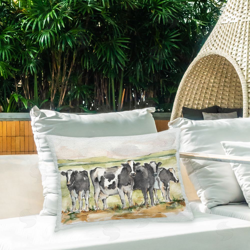Ethan Harper Rural Cows Landscape Outdoor Quick-Dry Polyester Printed Throw Pillow in Back Yard