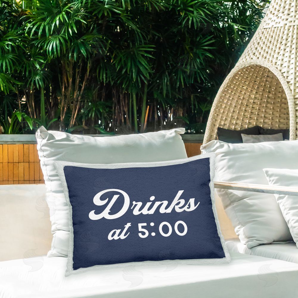 Stupell Studio Drinks at 5 Phrase Outdoor Quick-Dry Polyester Printed Throw Pillow in Back Yard