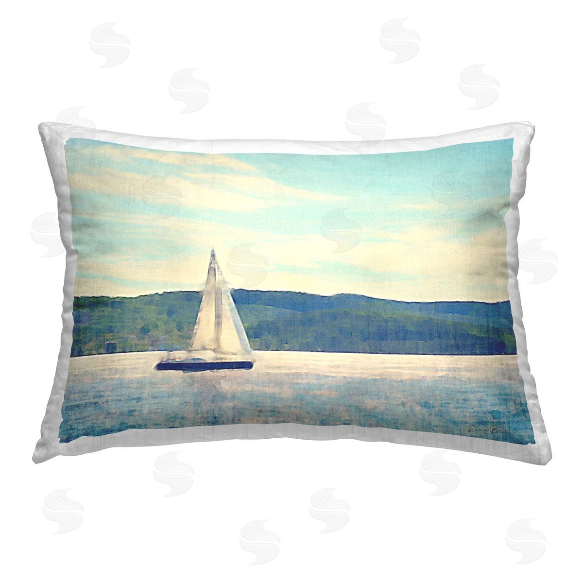 Denise Brown Abstract Sailing Boat Printed Plush Polyester Throw Pillow