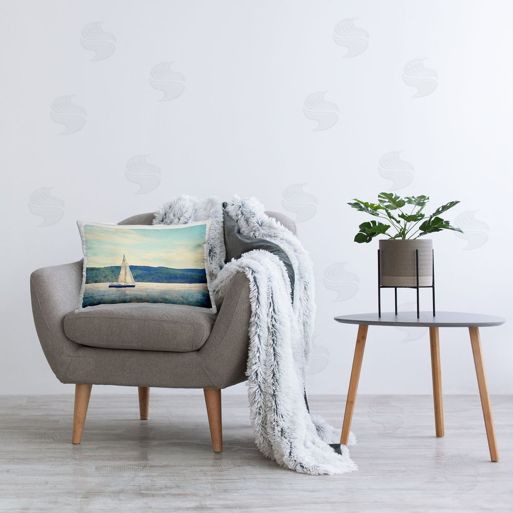 Denise Brown Abstract Sailing Boat Printed Plush Polyester Throw Pillow On Chair