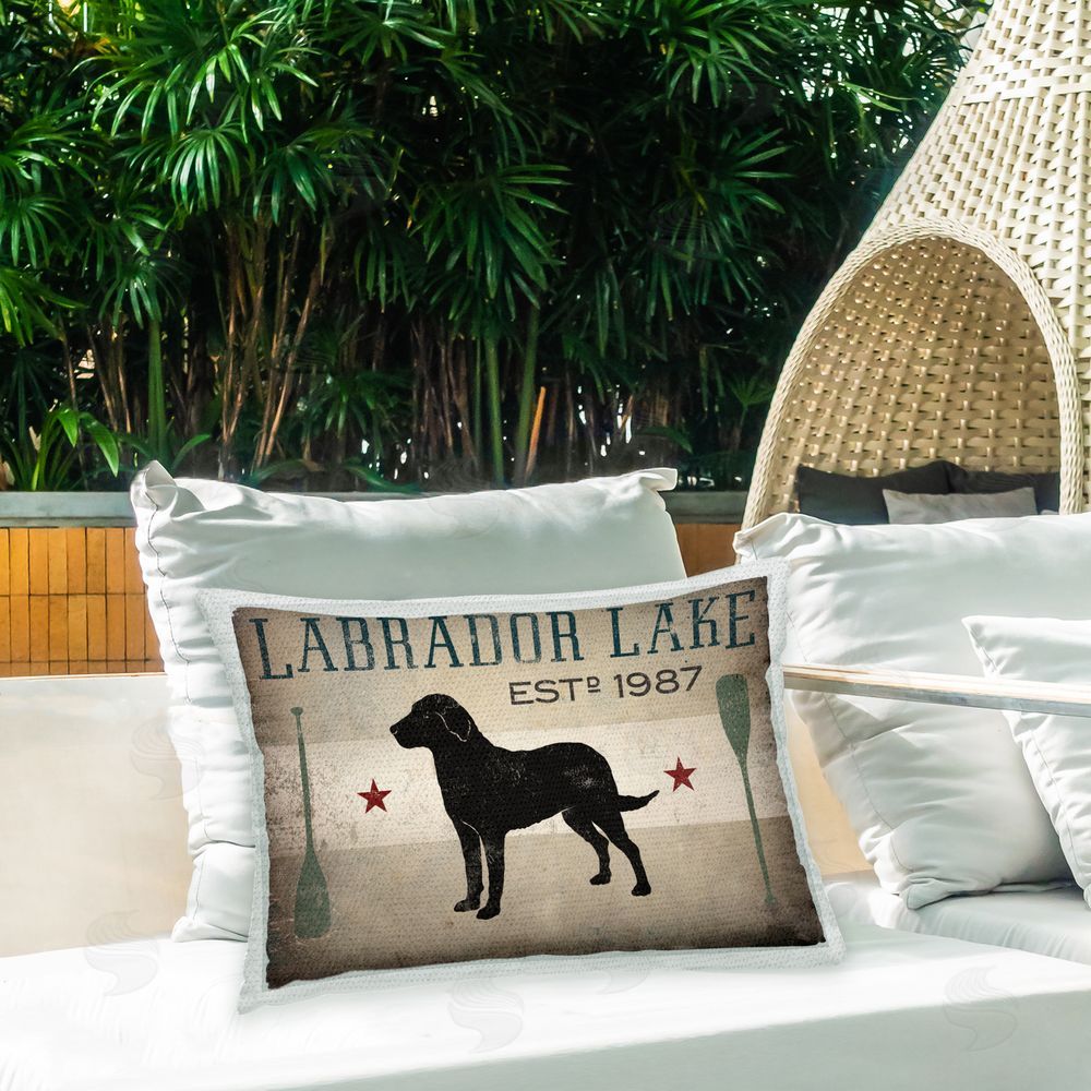 Ryan Fowler Vintage Labrador Lake Outdoor Quick-Dry Polyester Printed Throw Pillow in Back Yard