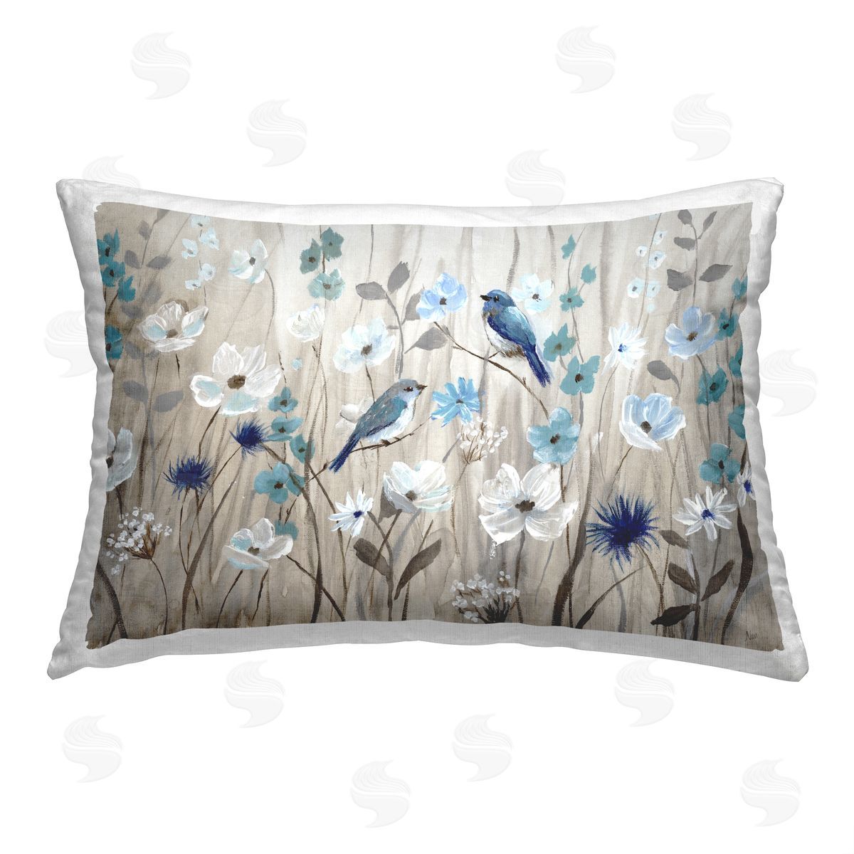 Nan Bluebirds in Nature Printed Plush Polyester Throw Pillow