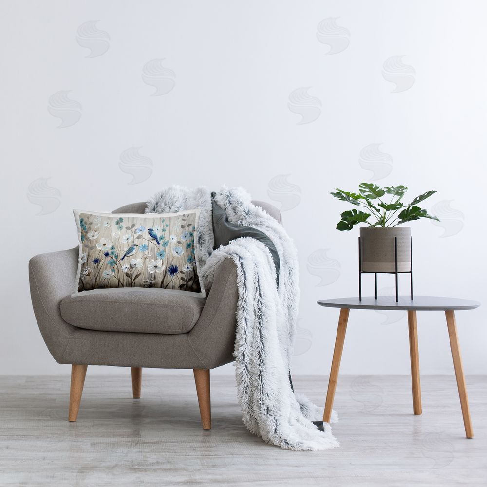 Nan Bluebirds in Nature Printed Plush Polyester Throw Pillow On Chair
