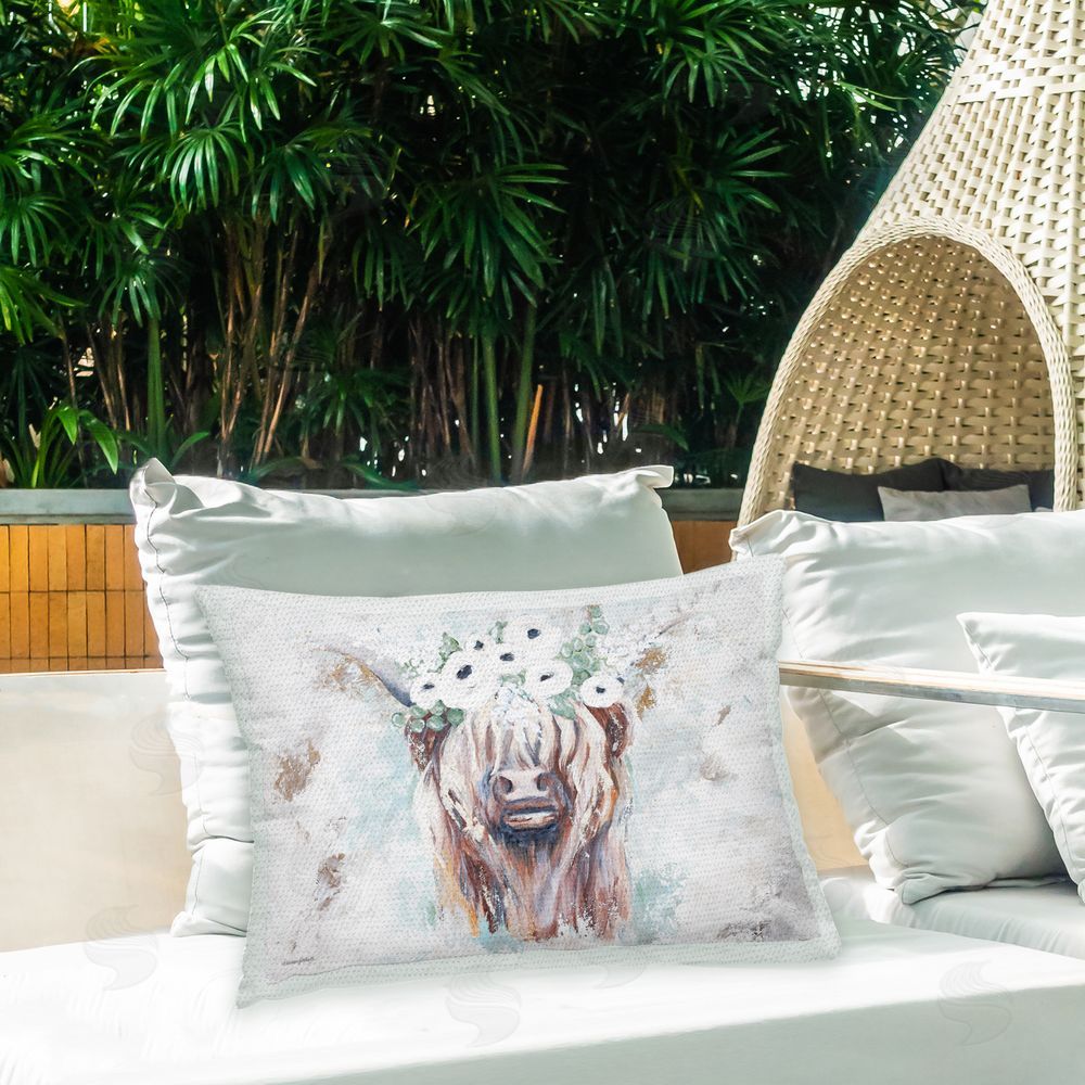 Mackenzie Kissell Abstract Floral Cow Outdoor Quick-Dry Polyester Printed Throw Pillow in Back Yard