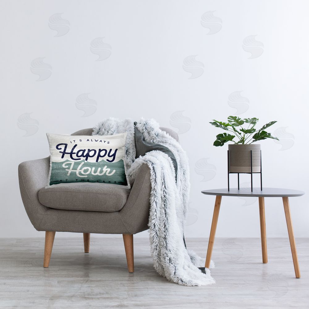 Stupell Studio Lake Happy Hour Phrase Printed Plush Polyester Throw Pillow On Chair