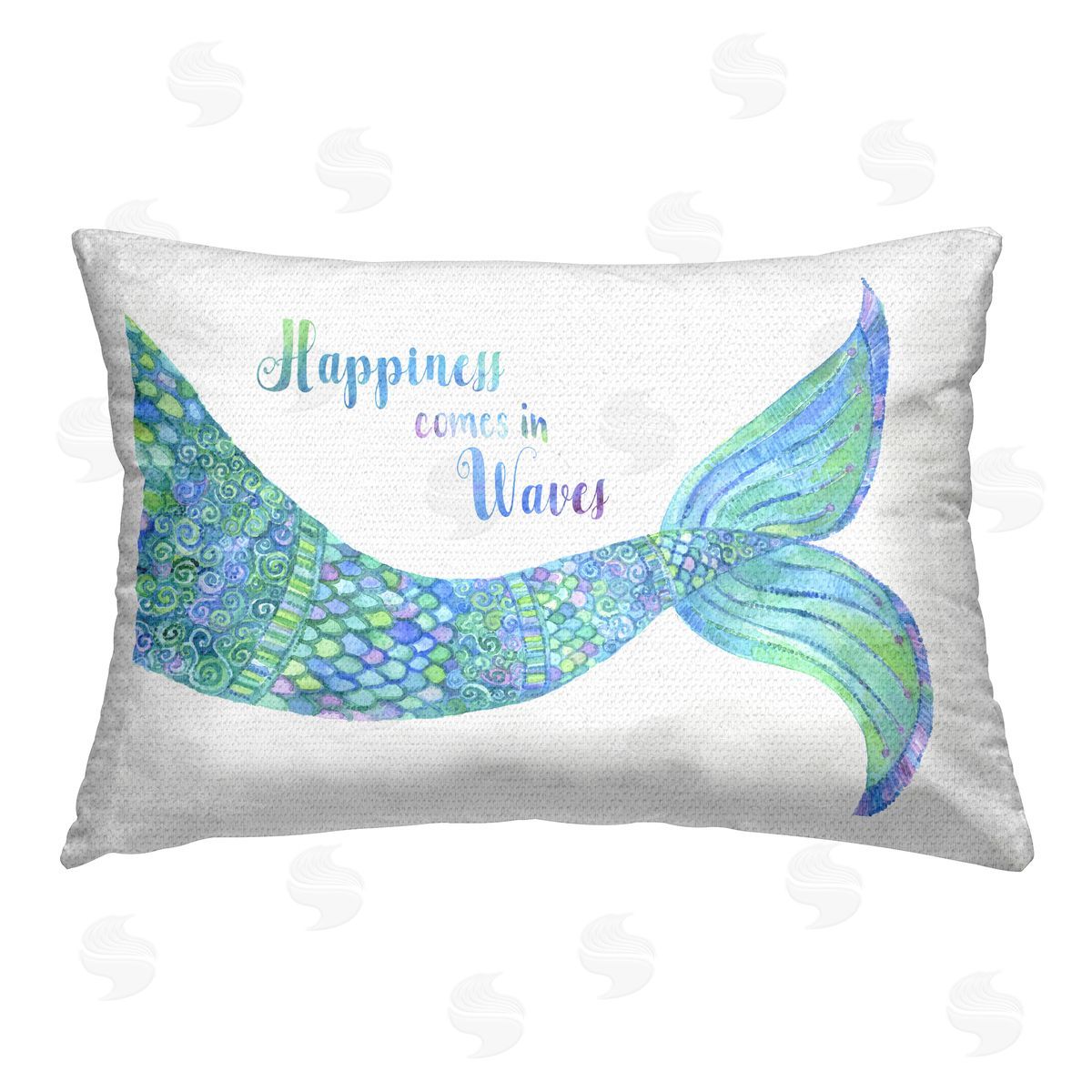 Jackie Decker Mermaid Happiness Phrase Outdoor Quick-Dry Polyester Printed Throw Pillow