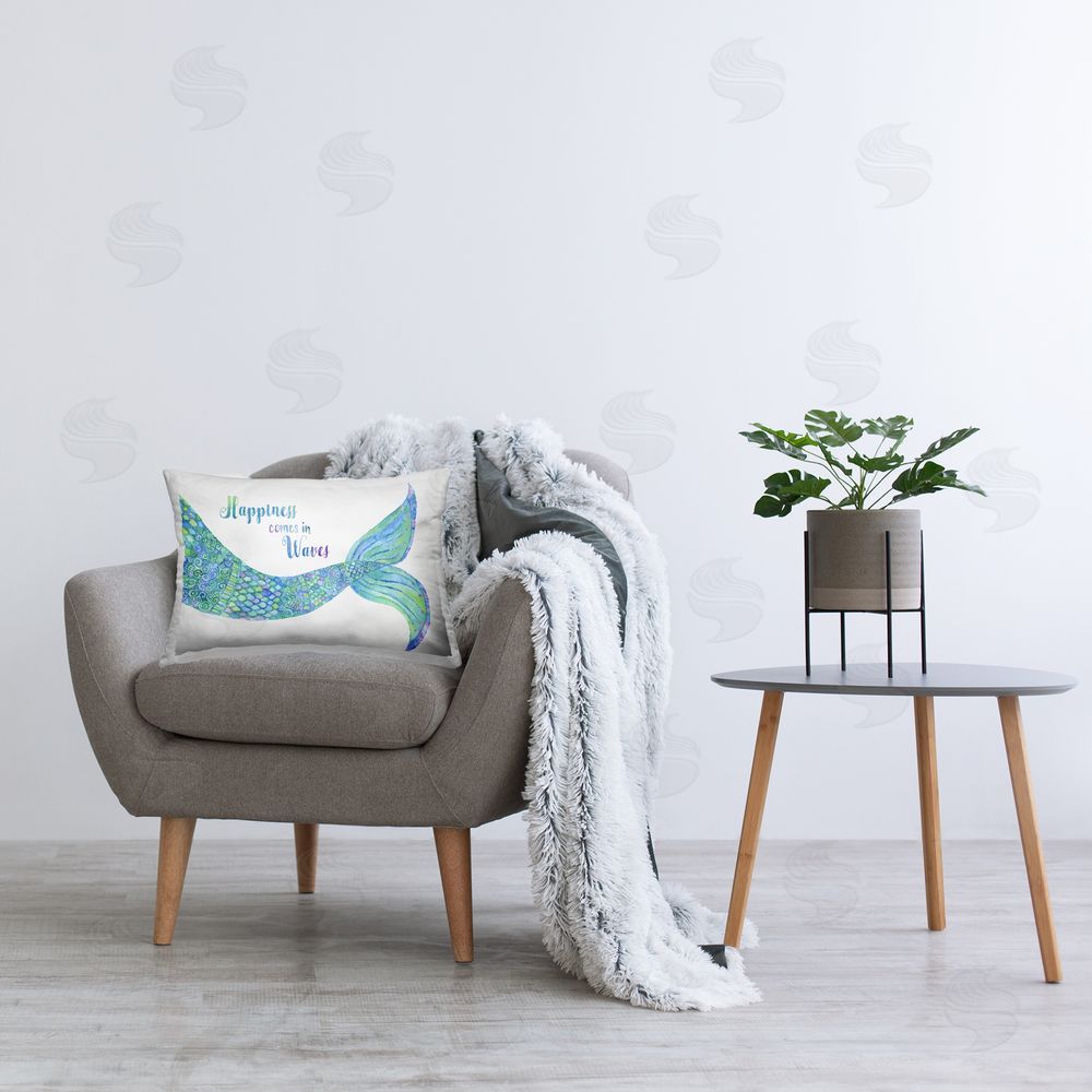 Jackie Decker Mermaid Happiness Phrase Printed Plush Polyester Throw Pillow On Chair