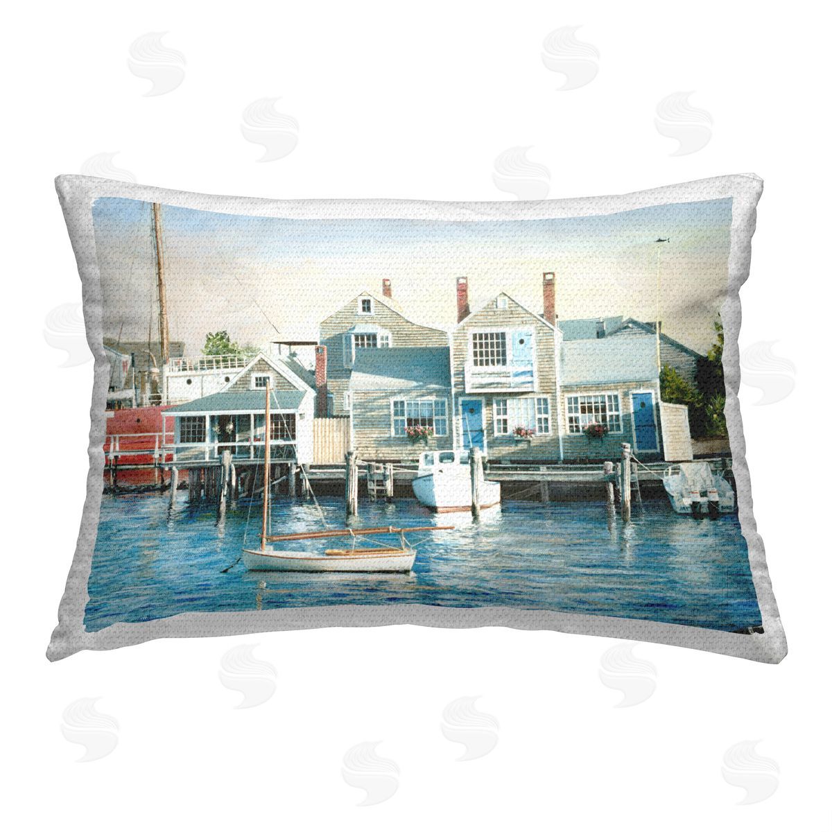 Tom Mielko Boat Harbor Pier Outdoor Quick-Dry Polyester Printed Throw Pillow
