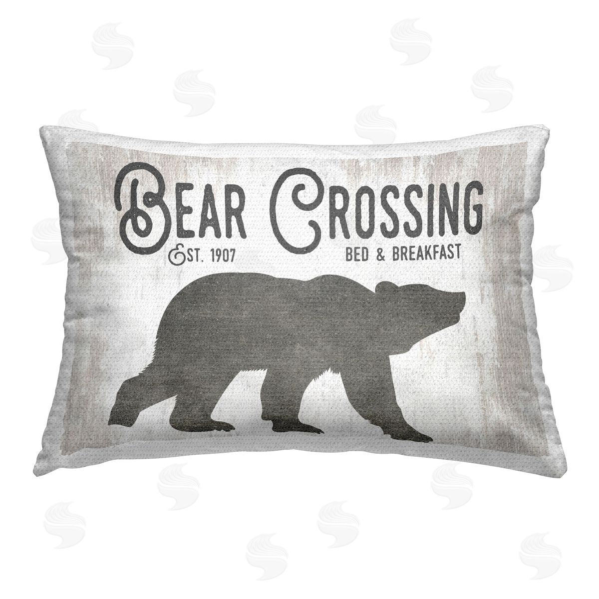Lettered and Lined Rustic Bear Crossing Outdoor Quick-Dry Polyester Printed Throw Pillow