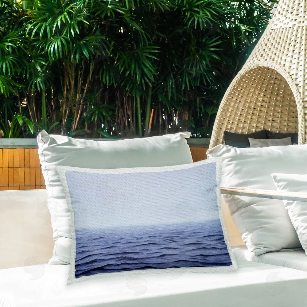 Michael Willett Blue Ocean Waves Outdoor Quick-Dry Polyester Printed Throw Pillow in Back Yard