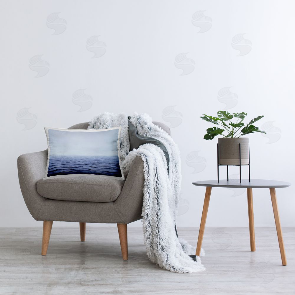 Michael Willett Blue Ocean Waves Printed Plush Polyester Throw Pillow On Chair