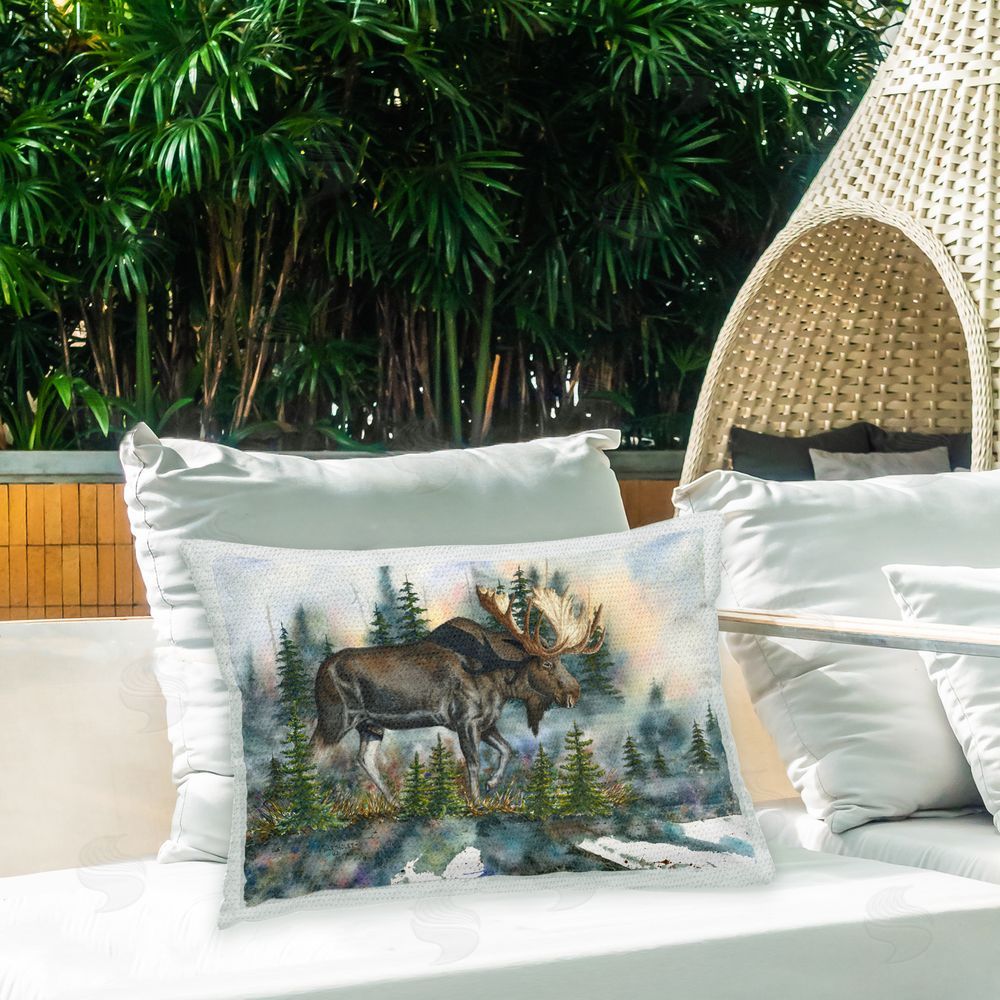 Dave Bartholet Modern Woodland Moose Outdoor Quick-Dry Polyester Printed Throw Pillow in Back Yard