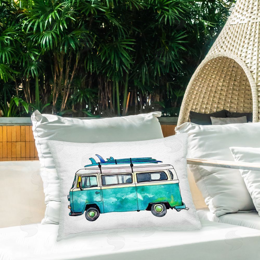 Paul McCreery Blue Summer Minibus Outdoor Quick-Dry Polyester Printed Throw Pillow in Back Yard