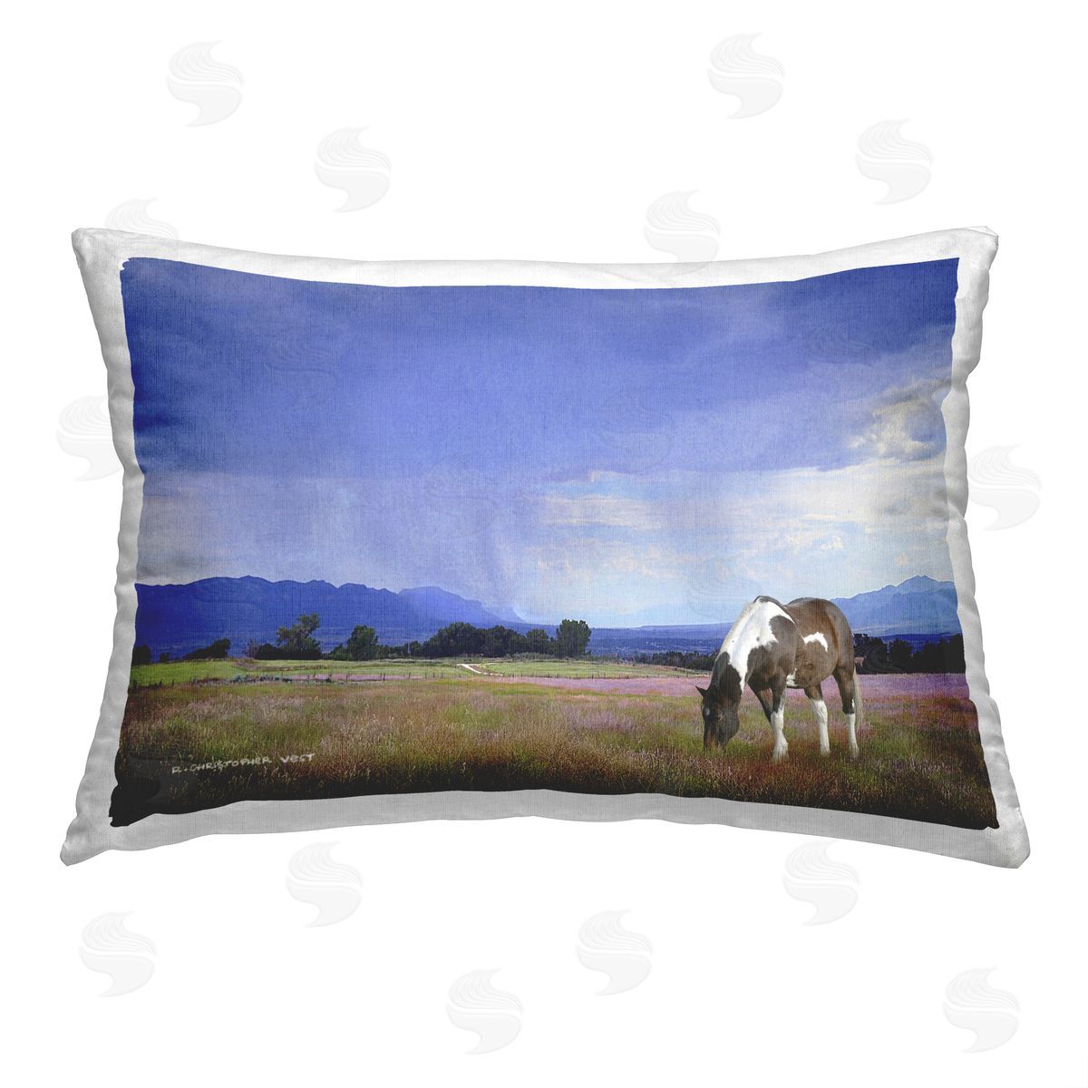 Chris Vest Cow & Blue Sky Landscape Printed Plush Polyester Throw Pillow